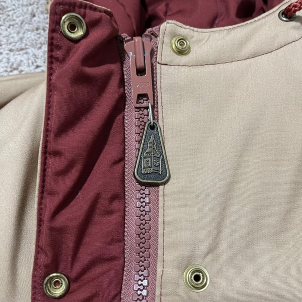 VTG London Fog Jacket Womens Large Tan Burgundy Hooded Parka 80s Coat - Picture 4 of 12